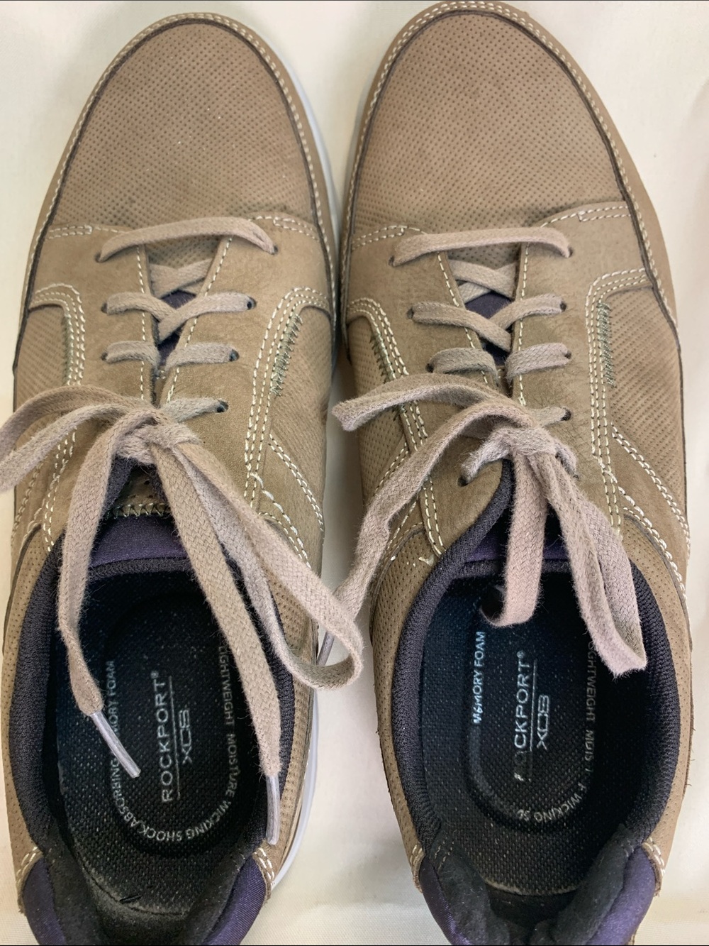Rockport Men’s Lace-Up Sneakers in Taupe with Dark Navy Lining